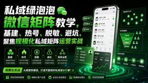 私域绿泡泡微信矩阵教学，基建、热号、脱敏、避坑，聚焦规模化私域矩阵运营实战-菠萝头