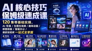 AI核心技巧保姆级速成课|120集零基础实操,AI写真/生图生视频/趣味动画/修图排版/智能办公/爆款短视频一站式全掌握(更新)-菠萝头