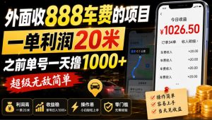 外面收888车费的项目，一单利润20米，之前单号一天撸1k+，超级无敌简单-菠萝头