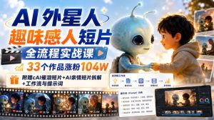 AI外星人趣味感人短片全流程实战课,33个作品涨粉104W,附赠AI催泪短片+AI亲情短片拆解+工作流与提示词-菠萝头