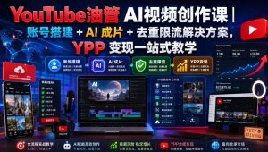 YouTube油管AI视频创作课|账号搭建+AI成片+去重限流解决方案,YPP变现一站式教学-菠萝头
