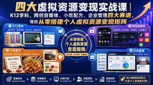 四大虚拟资源变现实战课|K12学科、网创自媒体、小吃配方、企业管理四大赛道,带你从零搭建个人虚拟资源变现矩阵-菠萝头